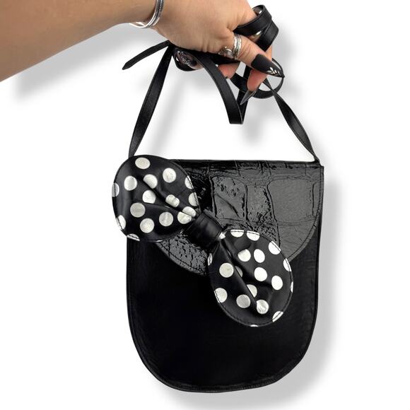 1960's handmade black leather polka dot bow handbag by FREDA ZAPPAN Philadelphia - Picture 12 of 14